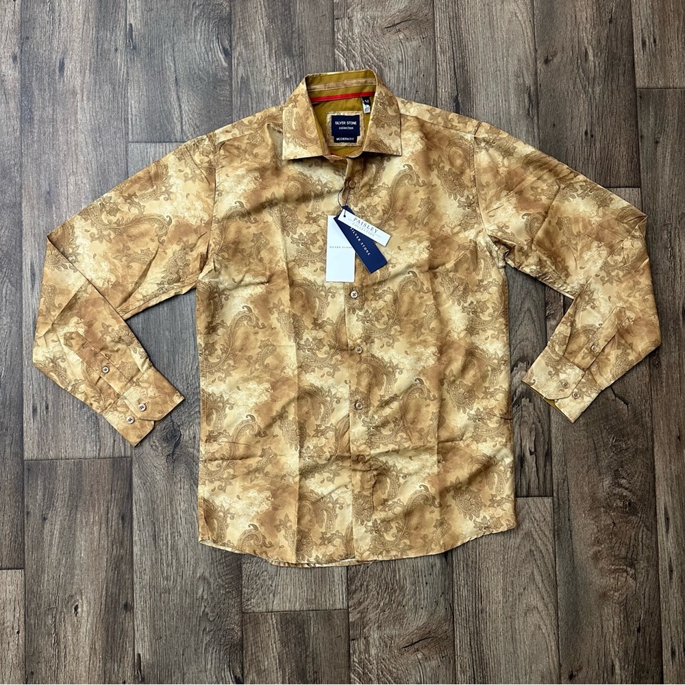 Silver Stone Paisley Collection Modern Fit Men’s Size M Yellowish Brown